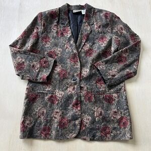 Vintage Liz Baker Essentials Blazer Jacket Women 16 Multicolor Floral One Button